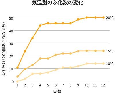気温別のふ化数の変化のグラフ
