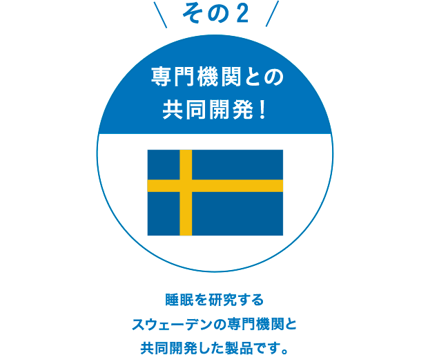 その2 専門機関との共同開発！ 睡眠を研究するスウェーデンの専門機関と共同開発した製品です。