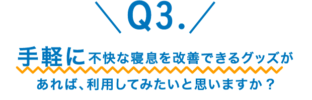 Q3.手軽に不快な寝息を改善できるグッズがあれば、利用してみたいと思いますか？