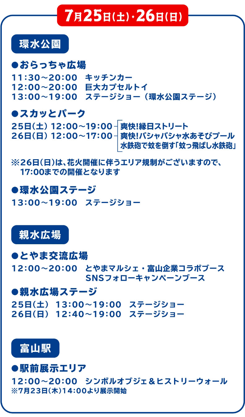 各ステージのタイムテーブル画像