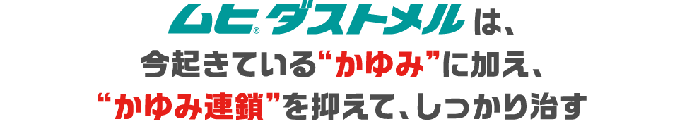 ムヒ🄬ダストメルは、今起きている“かゆみ”に加え、“かゆみ連鎖”を抑えて、しっかり治す